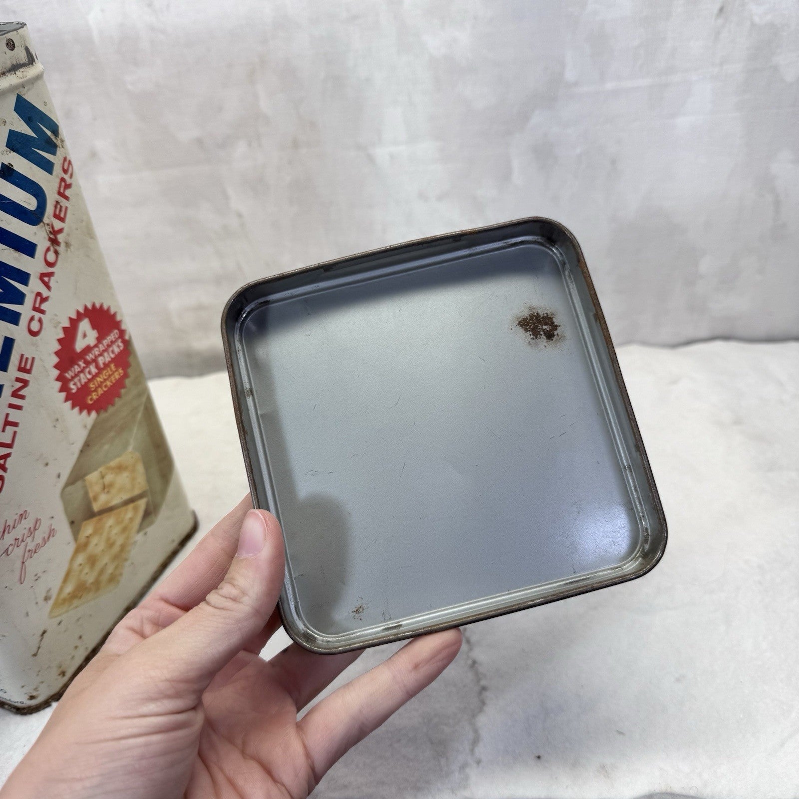 Premium Saltine Crackers Tin Container Vintage 