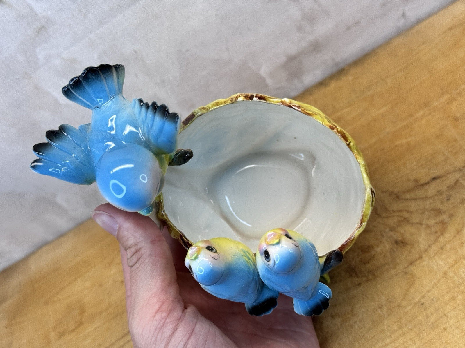 Norcrest Three Bluebirds On A Nest Excellent Condition #1083