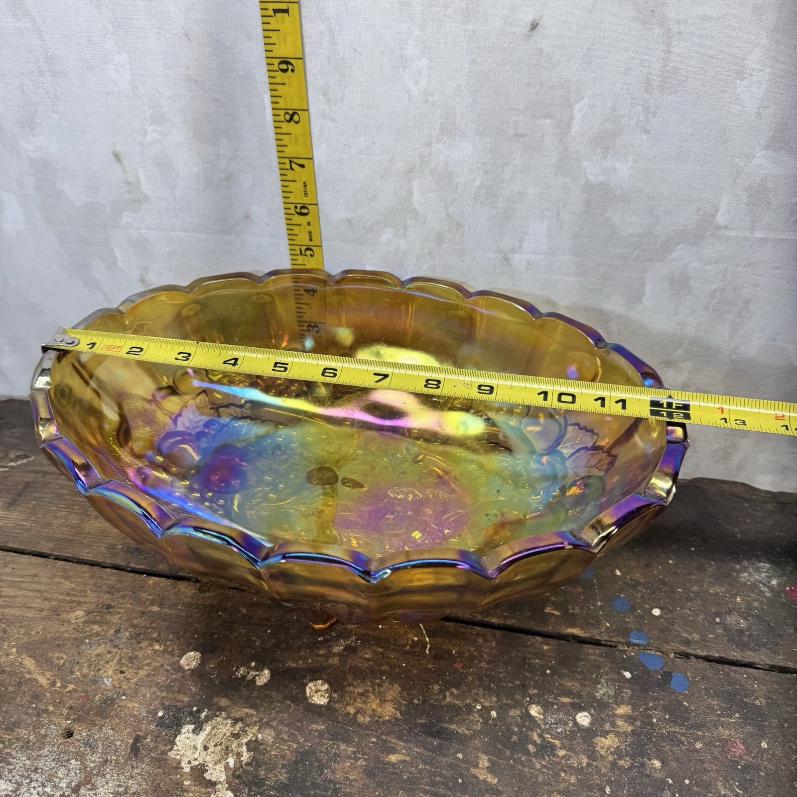 Vintage Amber Gold Carnival Glass Iridescent Large Bowl