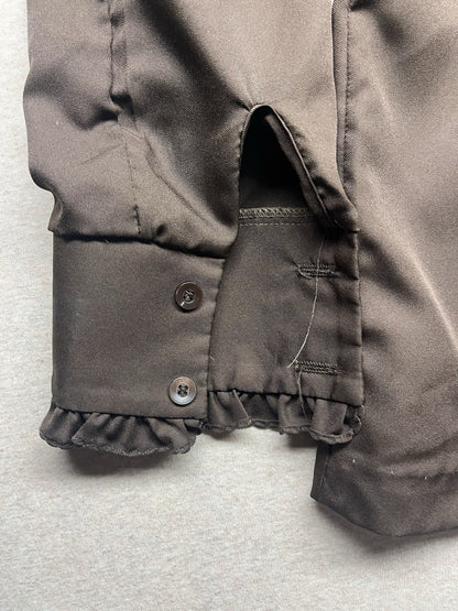 1960s, 70s Women’s L Sleeve Brown Nylon Ruffled Top