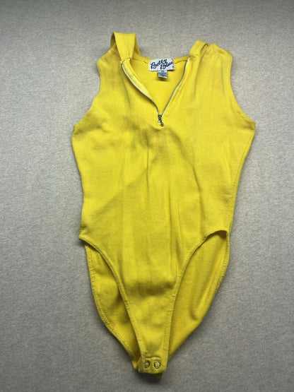 1990s Women’s Yellow Sleeveless W/hood Knit Body Suit 