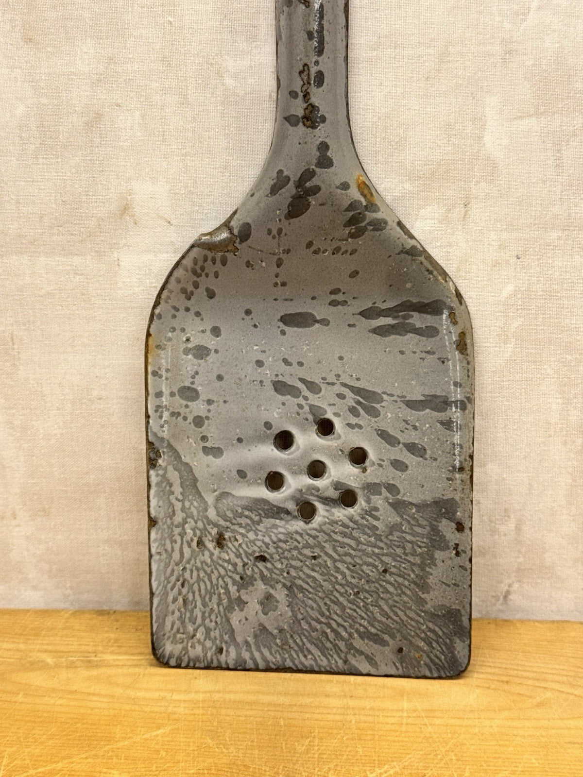 Grey Enamel Splatter Spatula Antique #1186