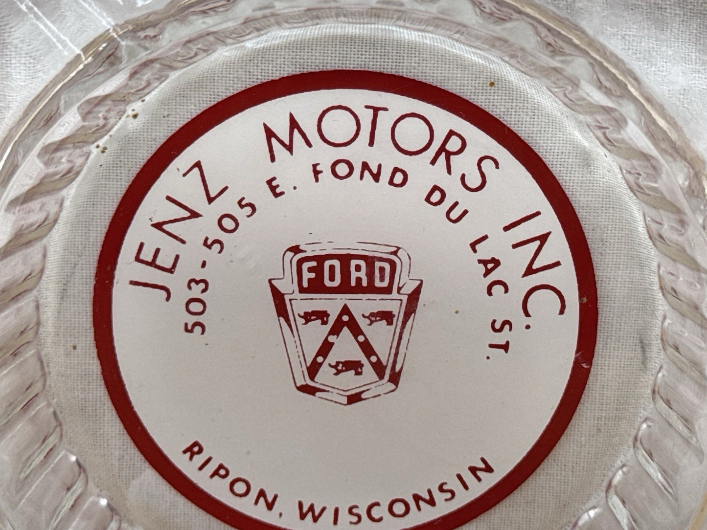 Jenz Motors INC. Ripon Wisconsin Ford Vintage Ashtray #1128