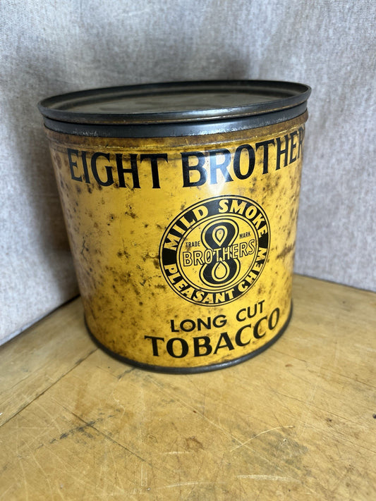 Antique Eight Brothers Long Cut Tobacco Tin And Lid Union Made 1926