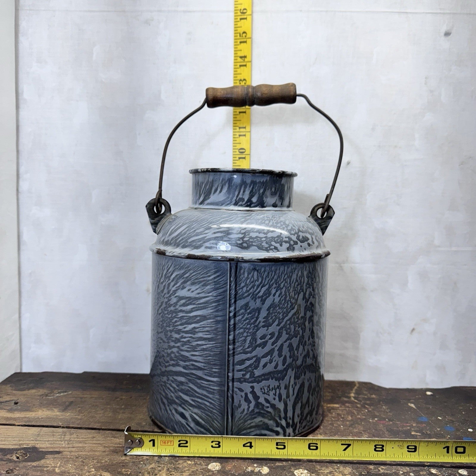 Creamer Can Enamelware Mottled Grey Swirl Splatter Vintage No Lid