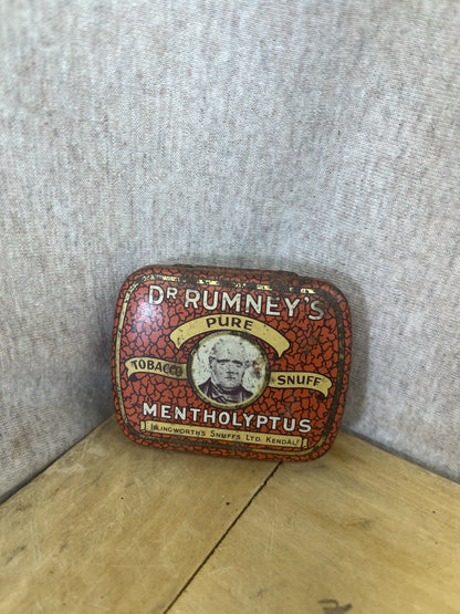 Vintage Dr Rumney’s Pure Tobacco Snuff Mentholyptus Empty Tin Illingworth