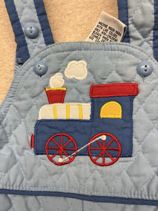 Kids Quilted Bib Overalls Train Size 18m