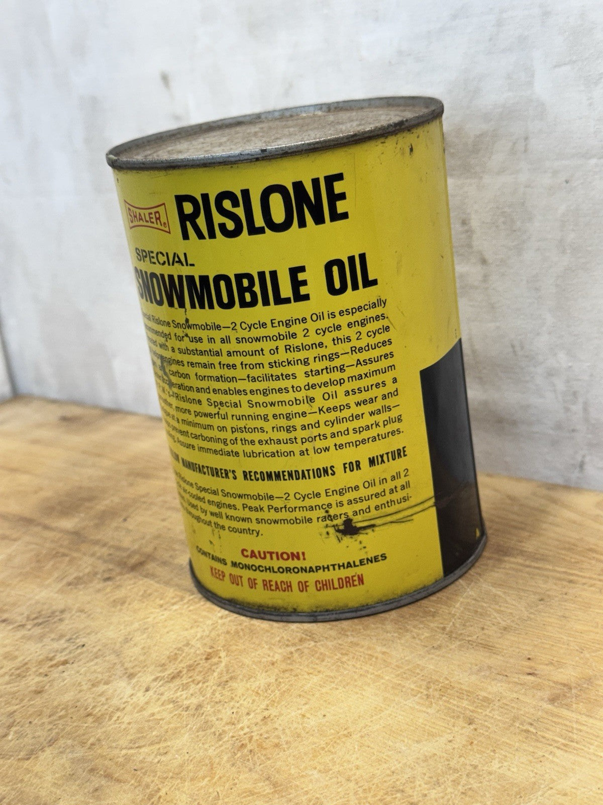 Shaler Rislone Snowmobile Oil Waupun Wisconsin Can Vtg #1485