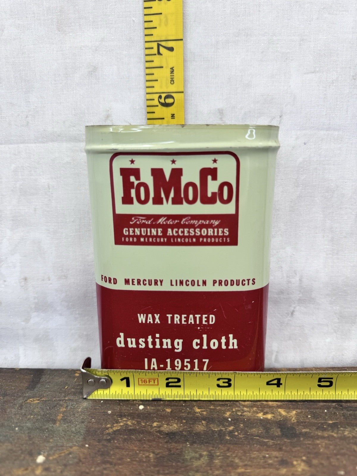 FoMoCo Dusting Cloth Tin Vintage Missing Top #1104