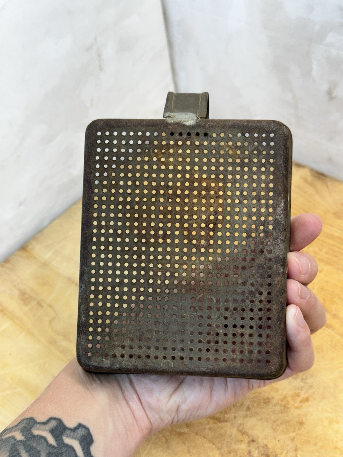 Antique Early Tin Strainer Square  #1439