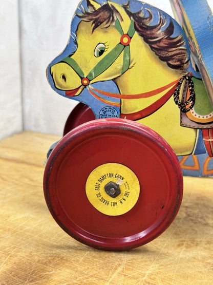 Vintage Wooden Cowboy/Horse Pull Toy - N.N. Hill Brass Co.  #1159