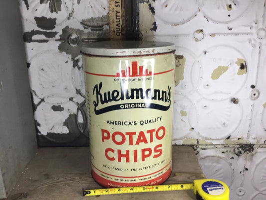 Vintage Large Kuehmanns Advertising Potato Chip Tin Decor #1219