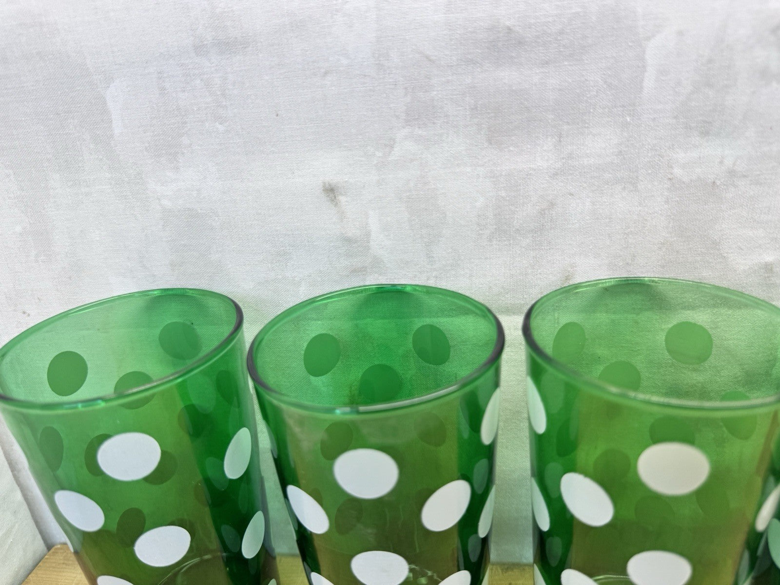 Vintage MCM Green Anchor Hocking Dots 6 Juice Glasses #1342