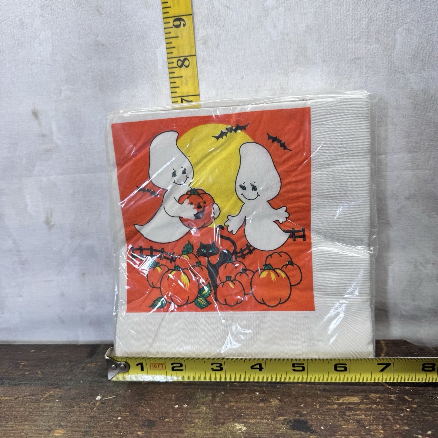 Ghost Pumpkins Black Cat Halloween Napkins Vintage NOS