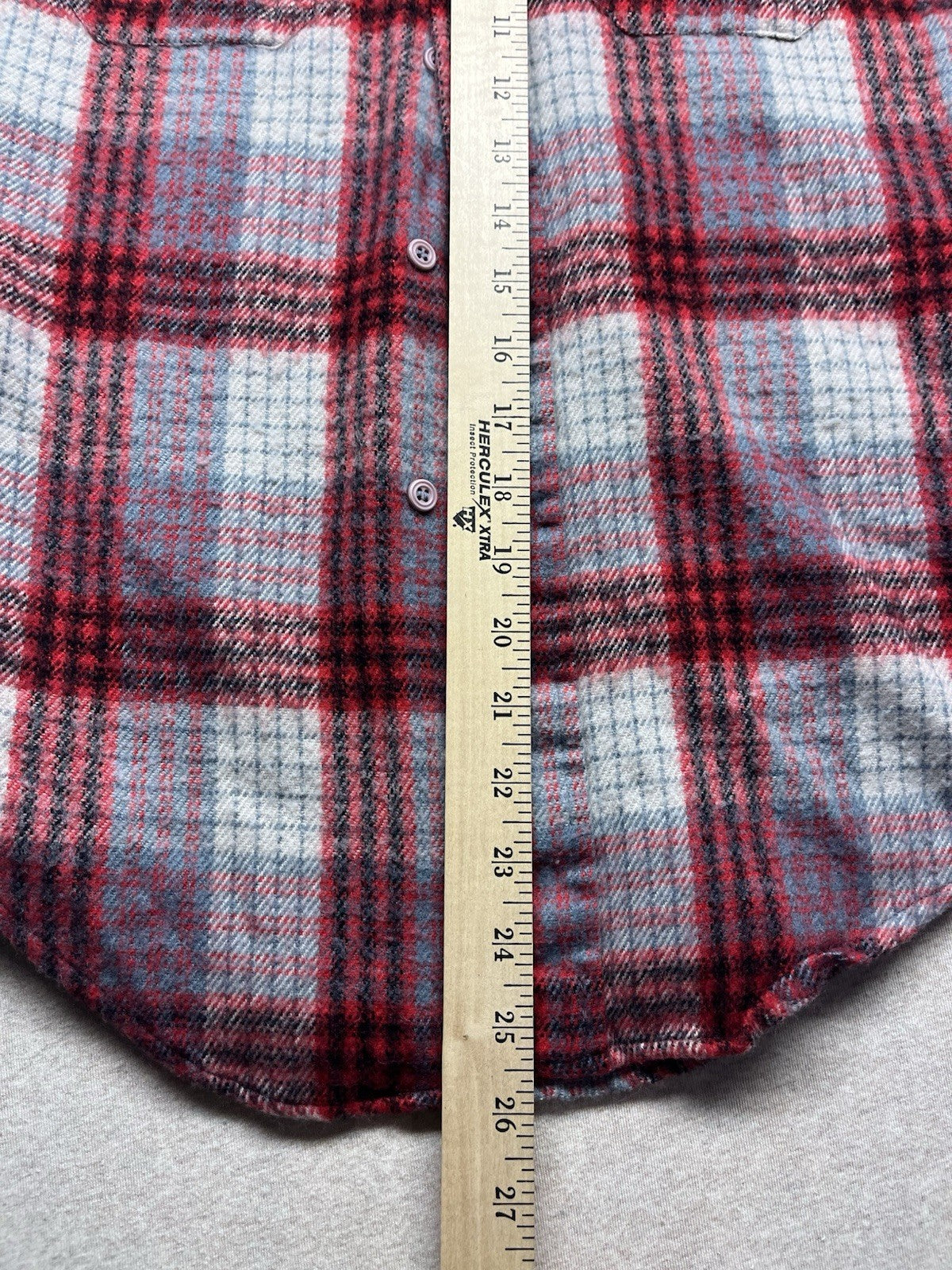 1970s, 80s Boys Red & Grey Heavy Flannel L Sleeve Shirt