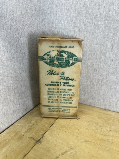 Vintage Waxed Cardboard Homogenized Milk Carton 1/3 Quart
