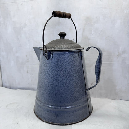 Grey Enamelware Splatter Swirl Mottled Coffee Pot Vintage