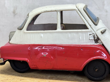 Vintage Bandai BMW Isetta Tin Friction Car Red & White Missing Mirror #1130