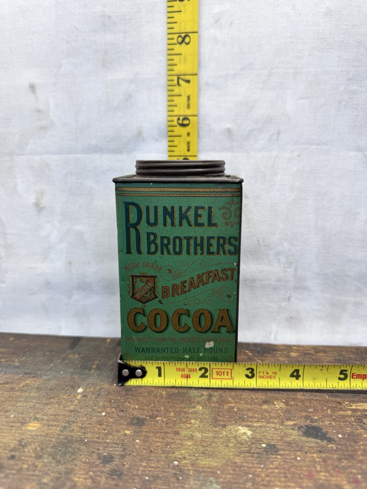Cocoa Tin Runkel Brothers Antique Green #1468