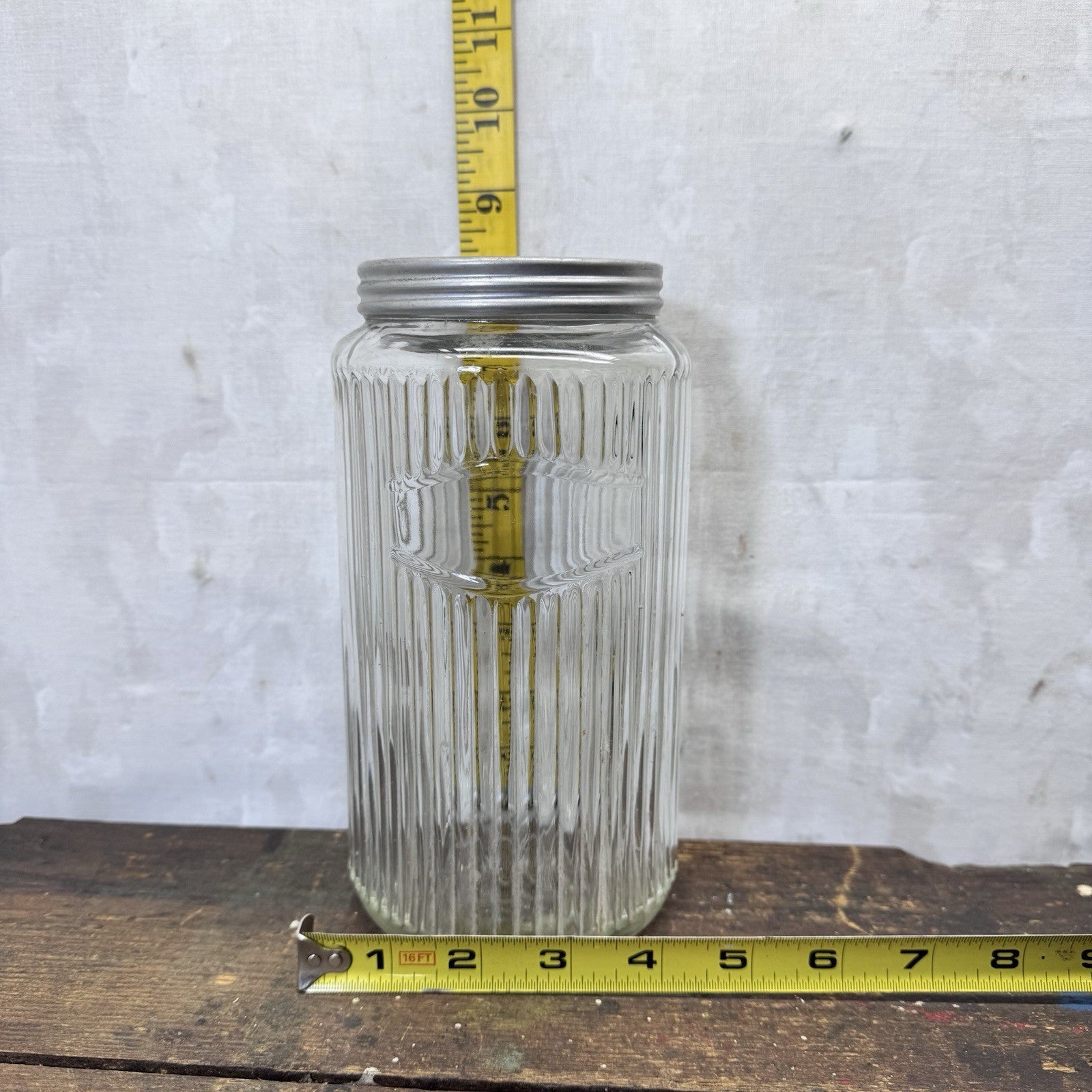 Hoosier Ribbed Clear Jar Tall Vintage Glass