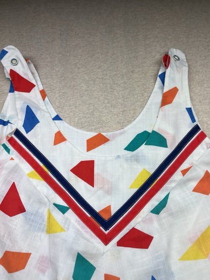 1970-80s Women’s Wht Print Sleeveless Dress