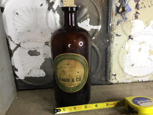 Antique Vintage Pre-prohibition Haug And Co. Bottle, Home Decor