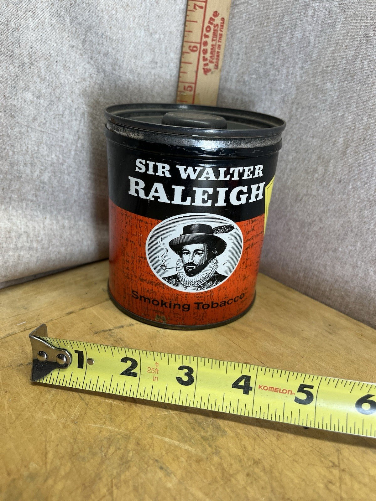 Sir Walter Raleigh Tobacco Tin Round w/Lid 5" Empty Display Prop Vintage