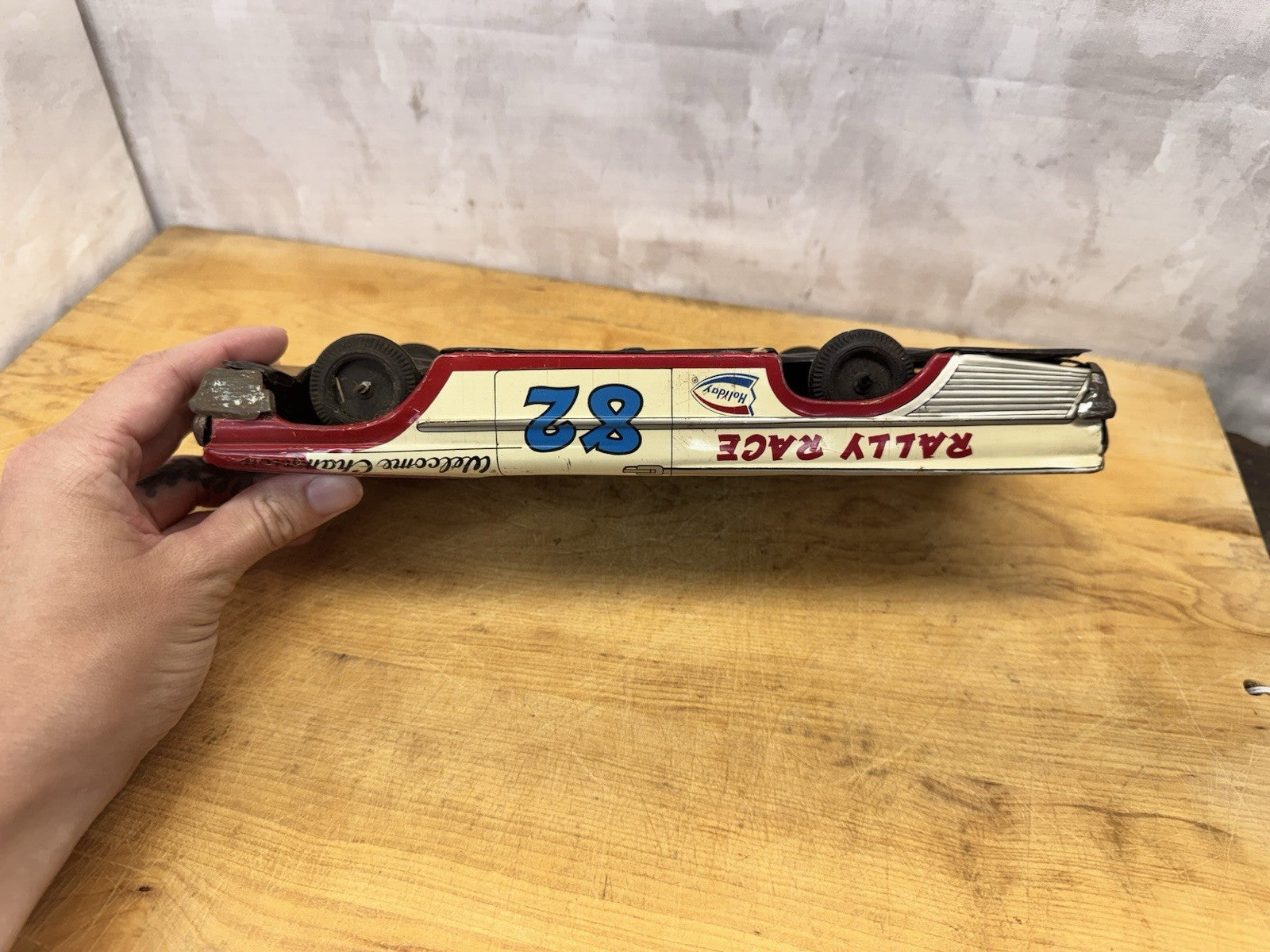 Tin Litho Rally Race Car Missing Roof #1032