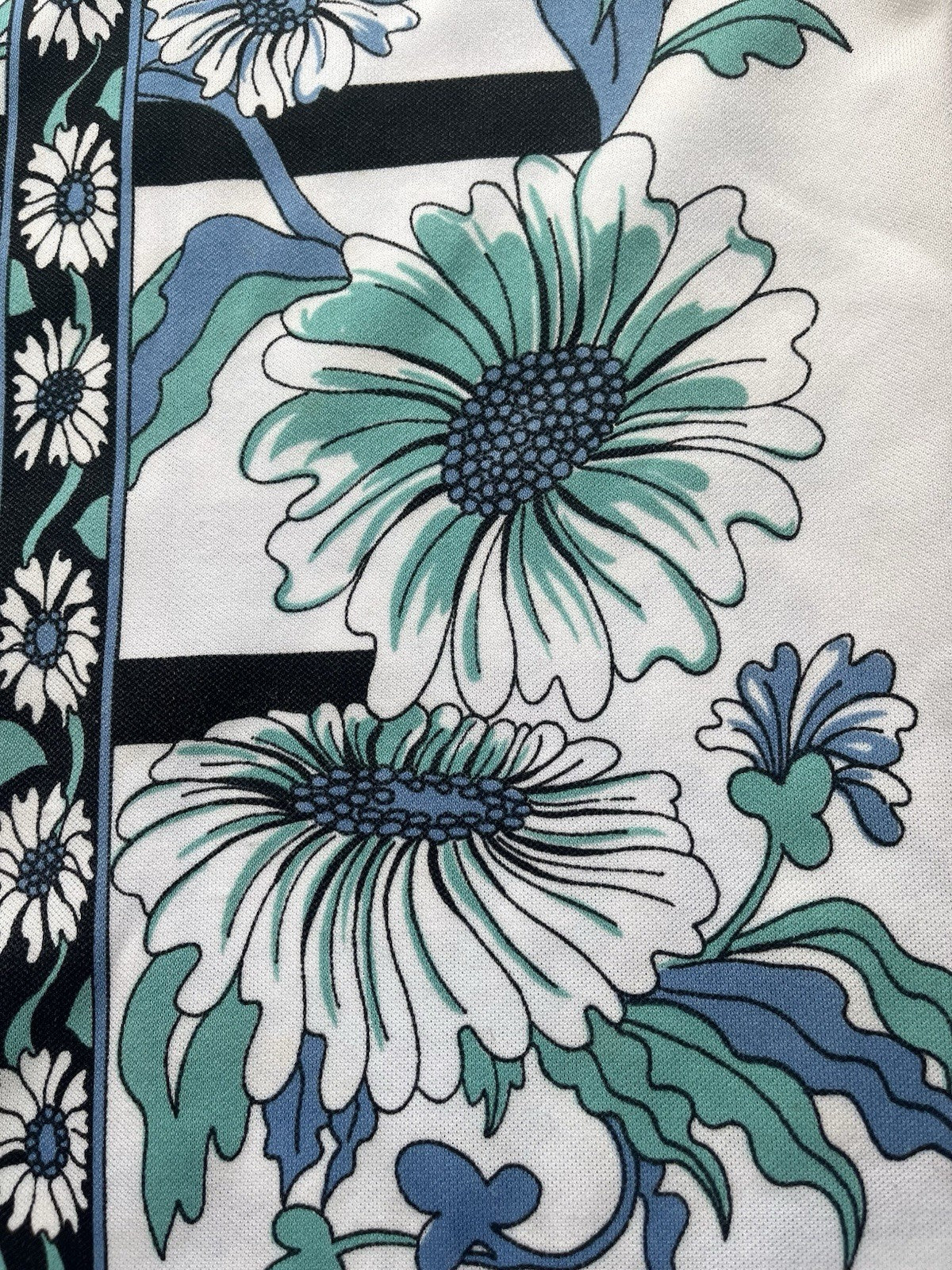 1960s, 70s Women’s Smartique Blue Flowered Sleeveless Knit Shirt