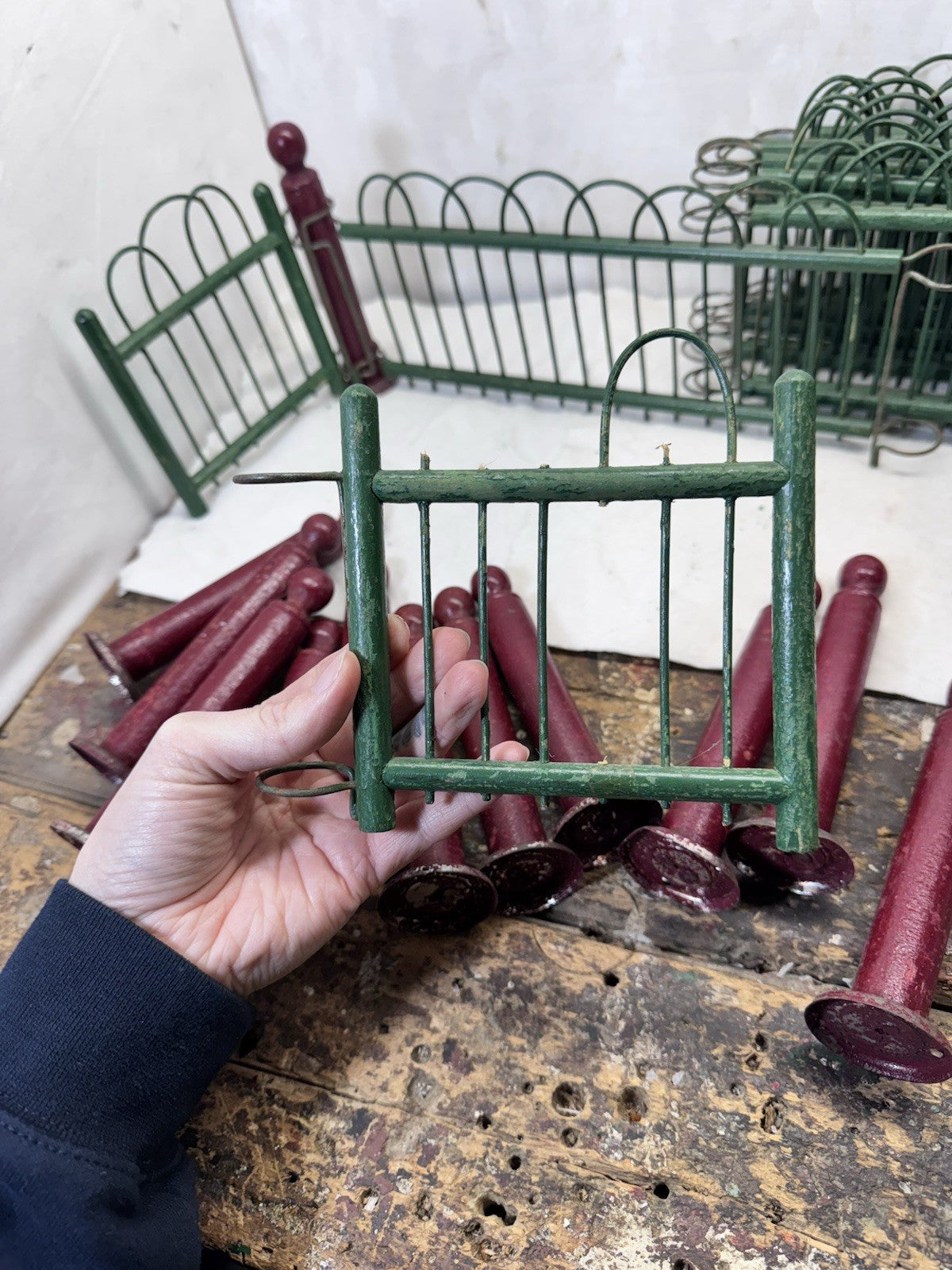 Vintage Christmas Holiday Miniature Feather tree Fence Set Vintage