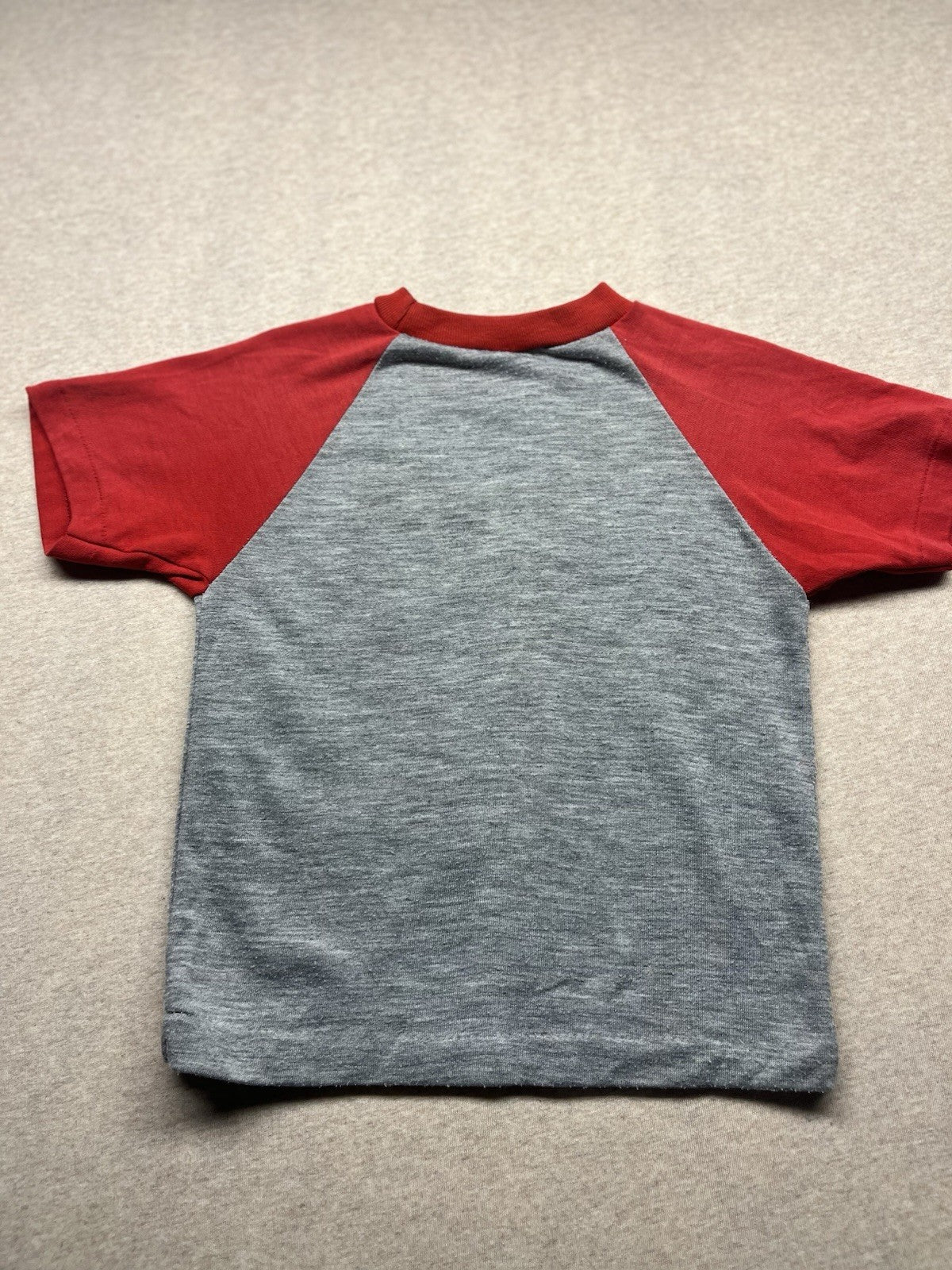 1970s, 80s Boys Red & Grey S Sleeve Raglan Knit Shirt