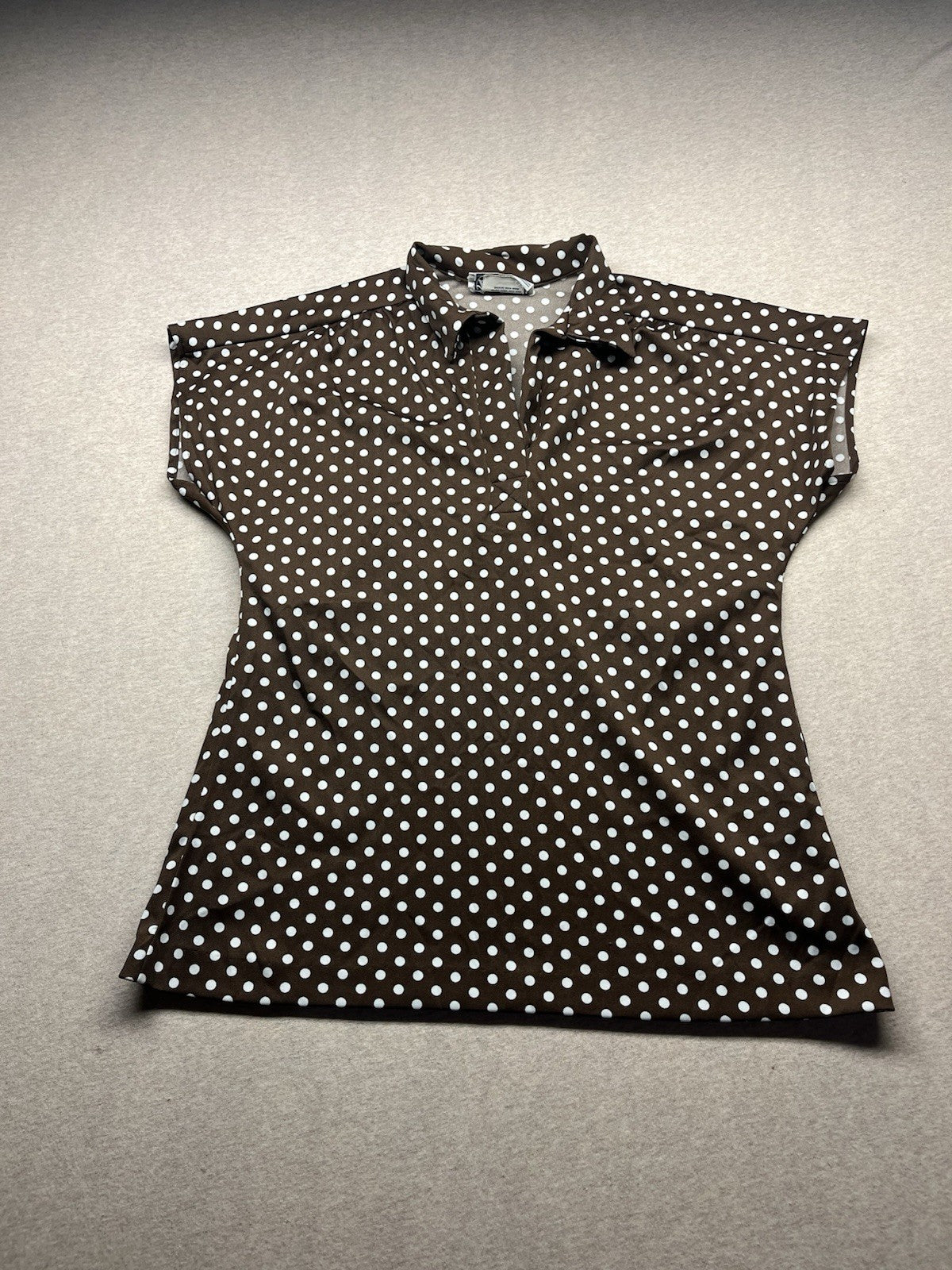 1960-70s Women’s Brown Knit Polka  Dot S Sleeve Top