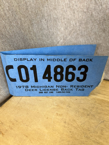 Michigan 1978 Non Resident Deer Back Tag (C014863)