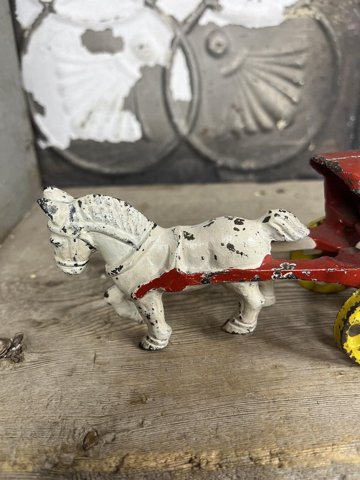 Antique Vintage Cast iron Toy Horse And Wagon,collectible 