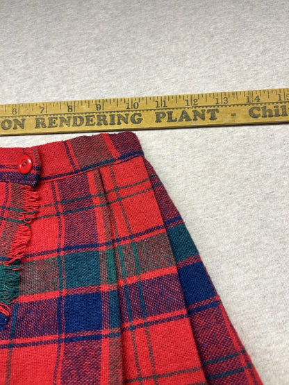 1960-70s Red Pleated  Plaid Wool Skirt