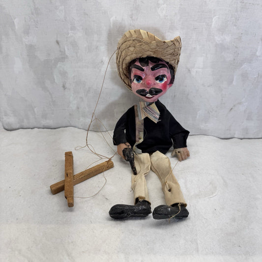 Mexican Folk Art String Puppet Marionette Bandito Gunslinger Man Vintage