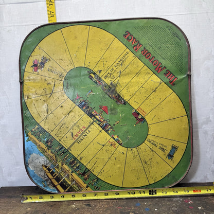 1920s Tin Litho Motor Race Board Double Sided Antique No Cars