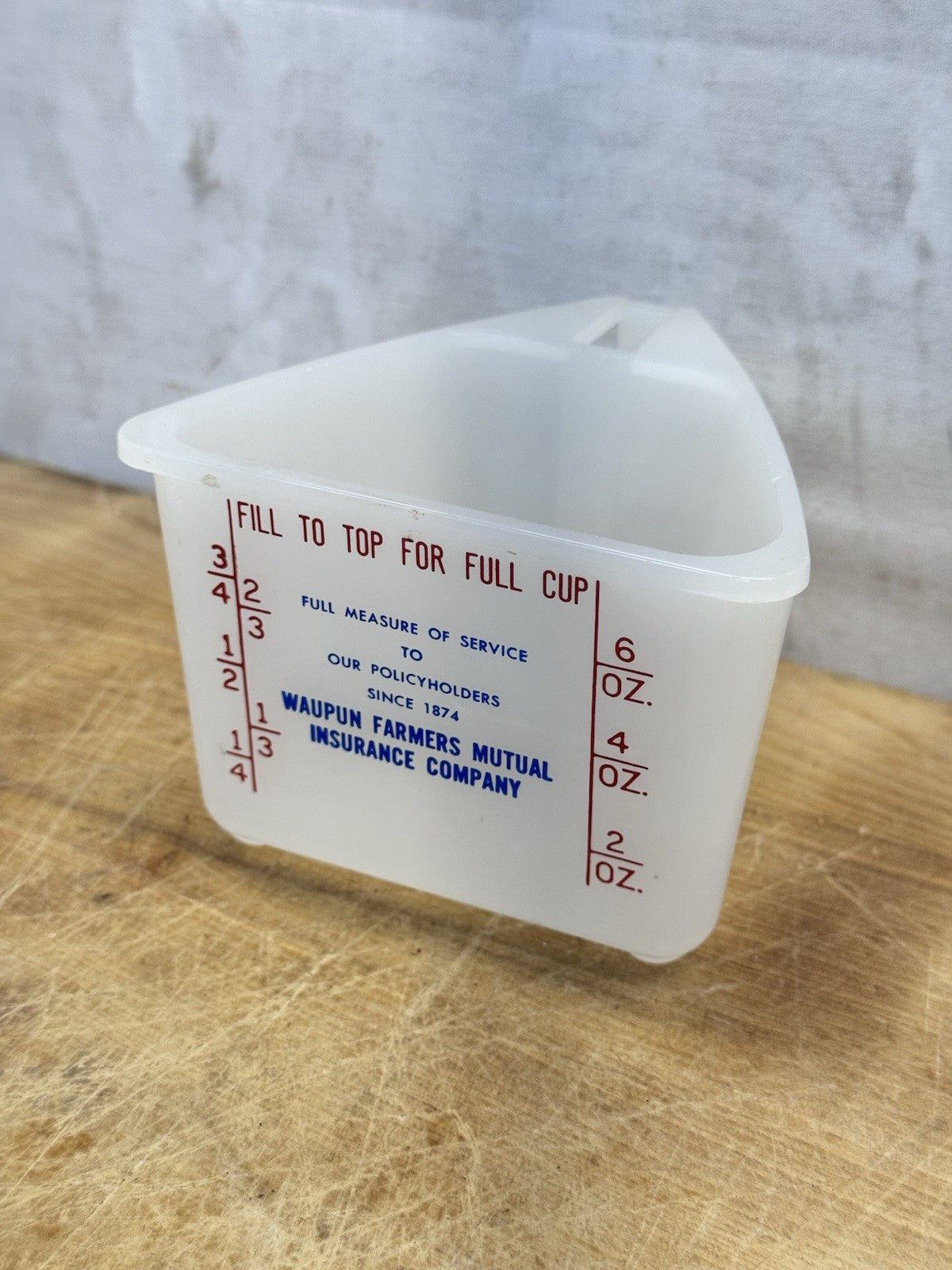 Waupun Wisconsin Measuring Cup Advertisement Vtg Plastic #1442