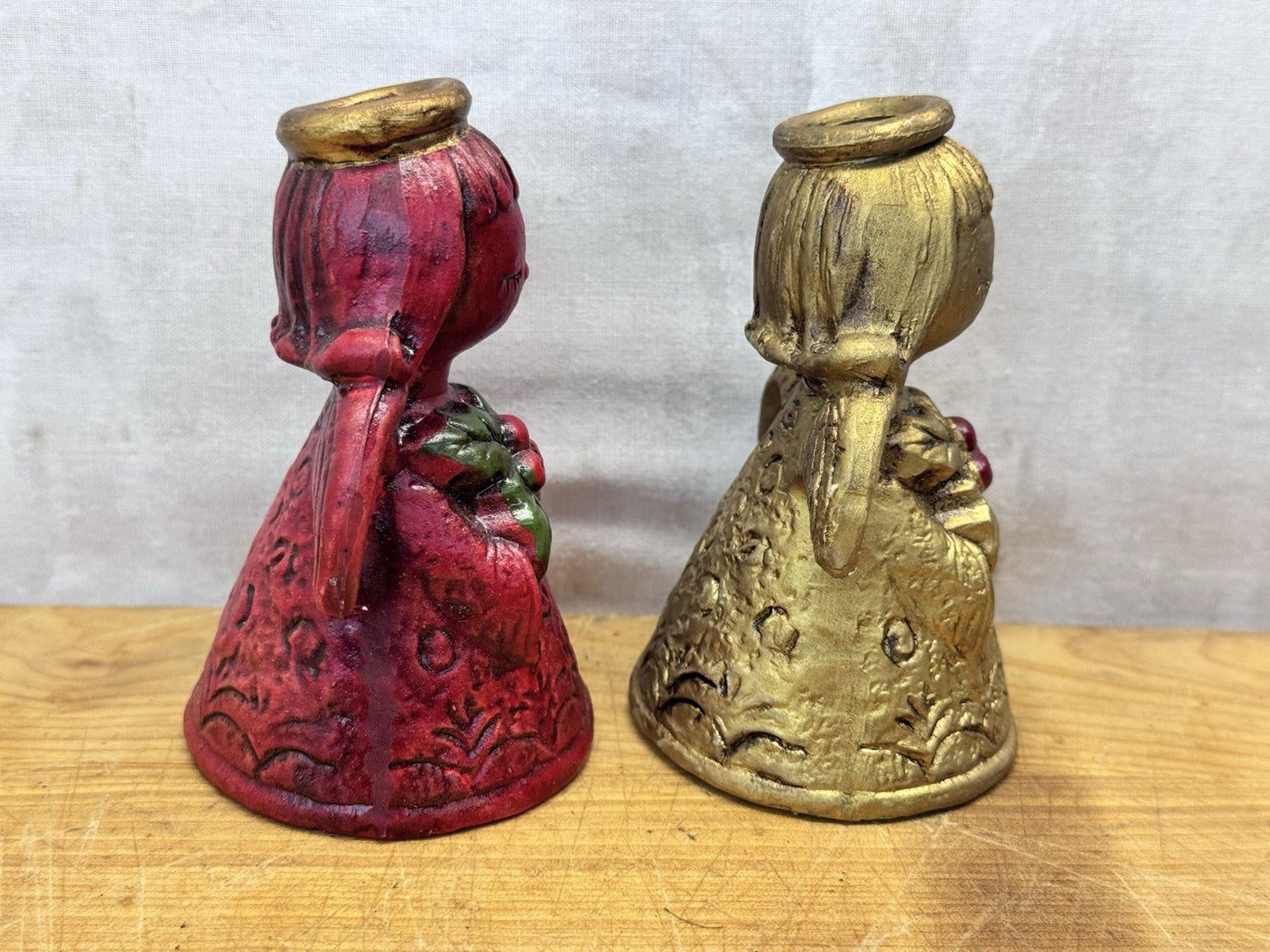 Pair Of Gold And Red Lefton Angles Vtg Christmas #1310