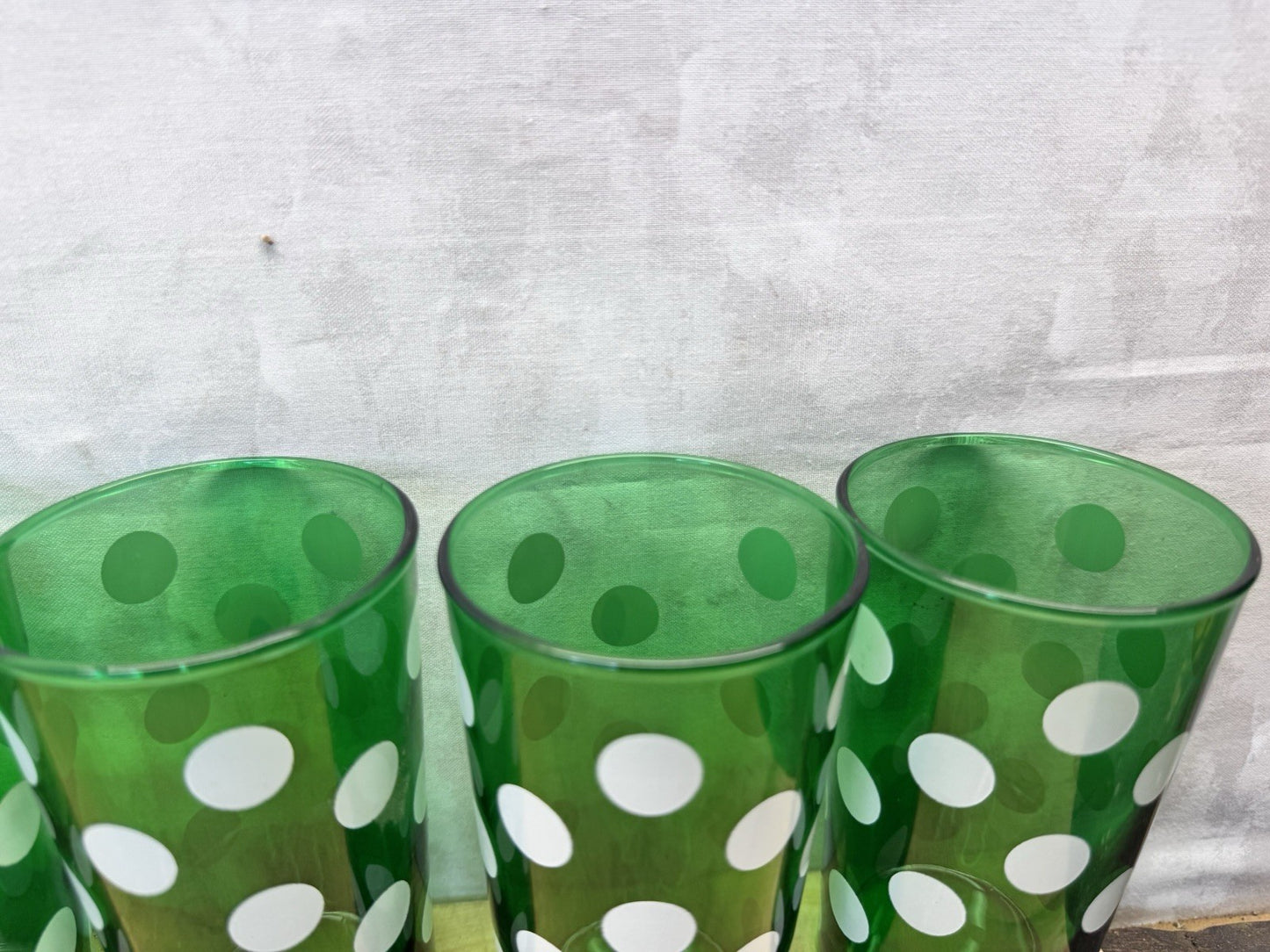 Vintage MCM Green Anchor Hocking Dots 6 Juice Glasses #1342