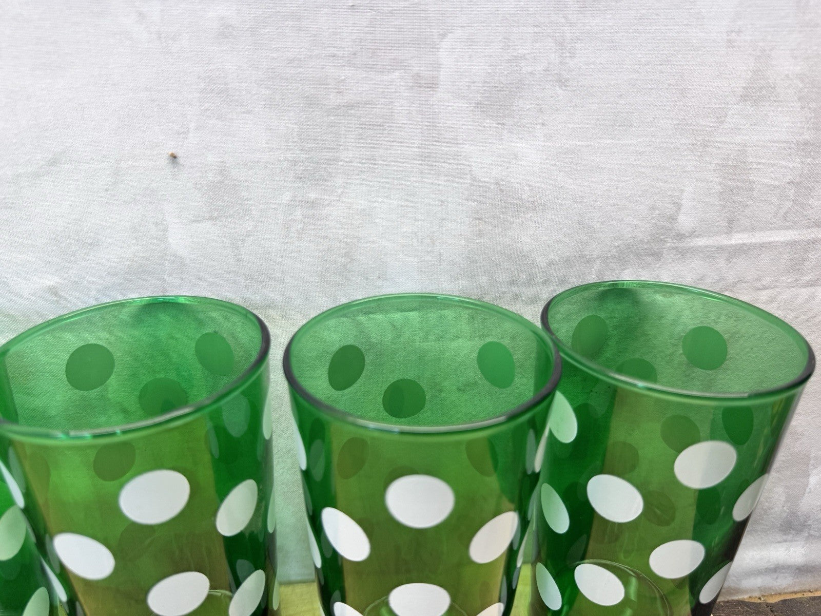Vintage MCM Green Anchor Hocking Dots 6 Juice Glasses #1342