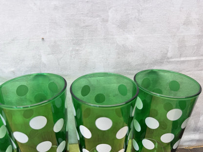 Vintage MCM Green Anchor Hocking Dots 6 Juice Glasses #1342