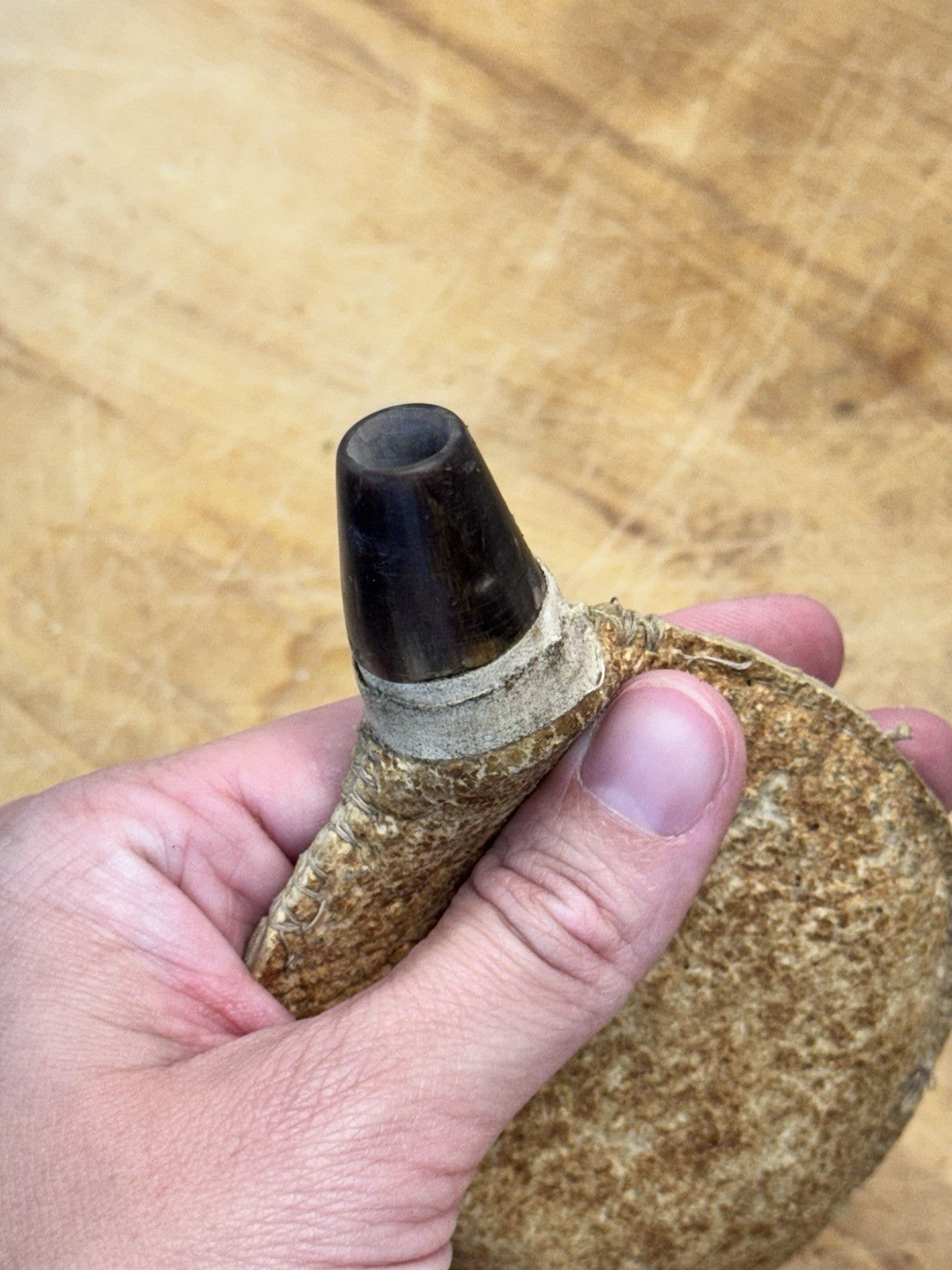 Shot Pouch Carved Horn Vtg Empty #S1496