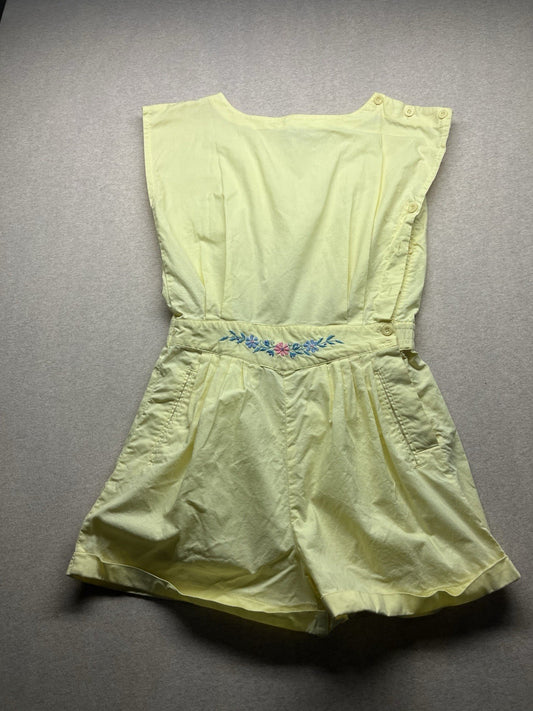 1960s, 70s Women’s Yellow Embroidered Cotton Sleeveless Romper 