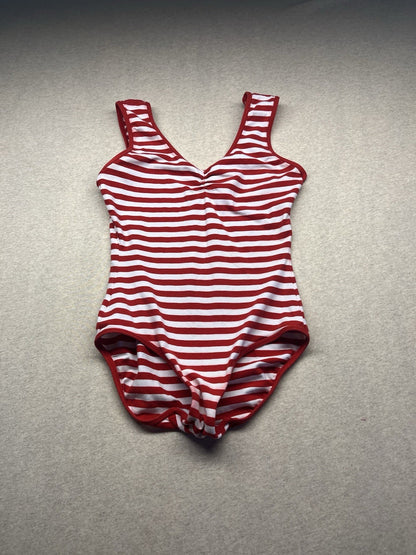 1980s Women’s Red & Wht Stripe Sleeveless Body Suit 