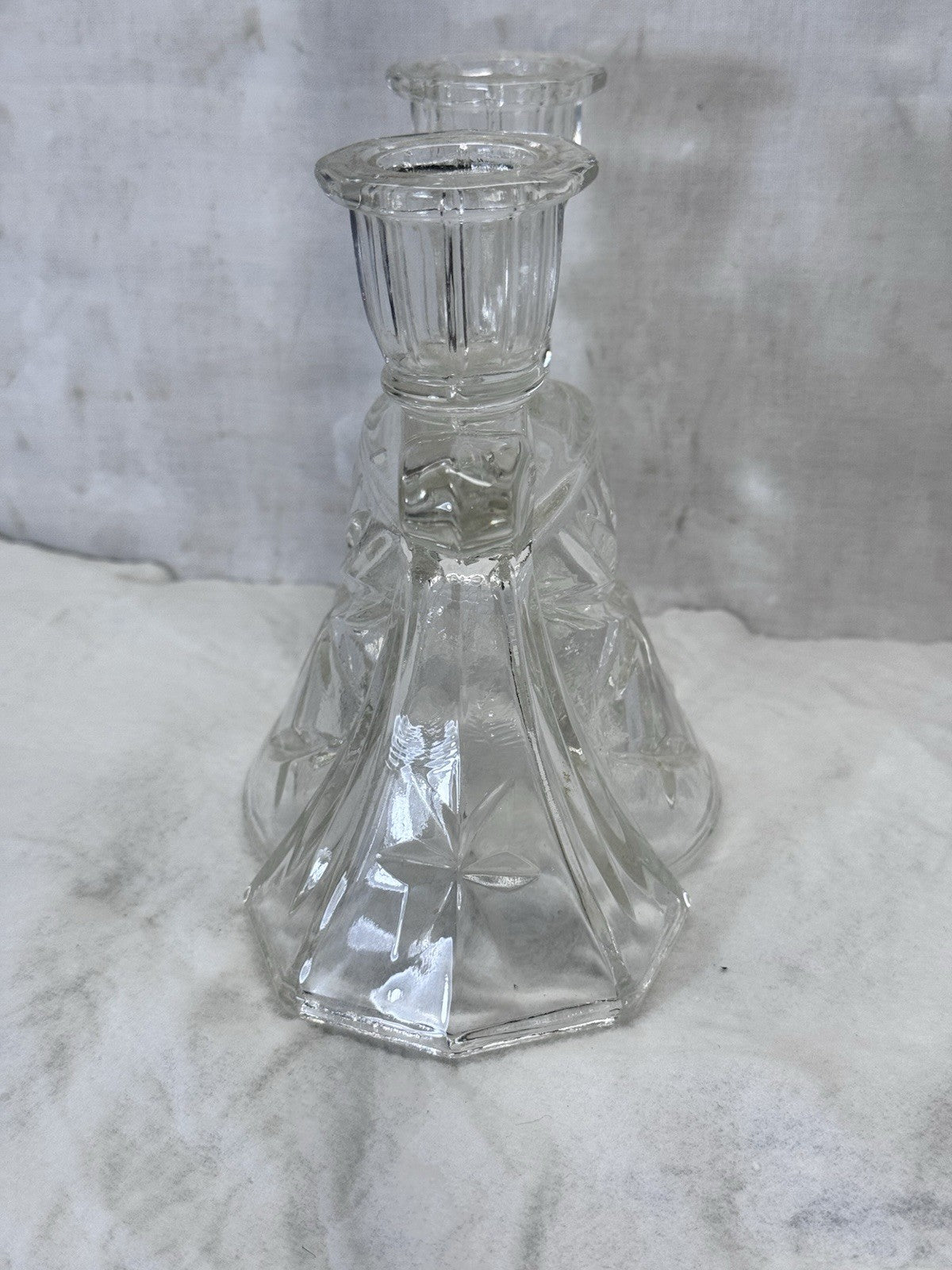 Double Candlestick Holder Crystal G.lass Vintage #S-2013