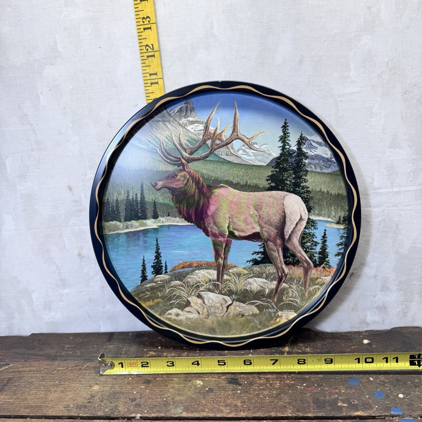 James L Artig Metal Tray Elk Scenery Vintage