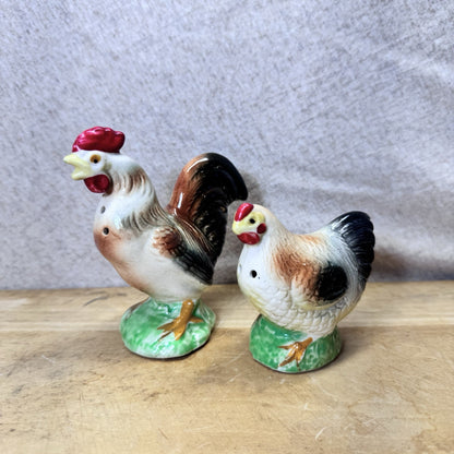 Vintage Rooster Hen Salt Pepper Shakers Japan