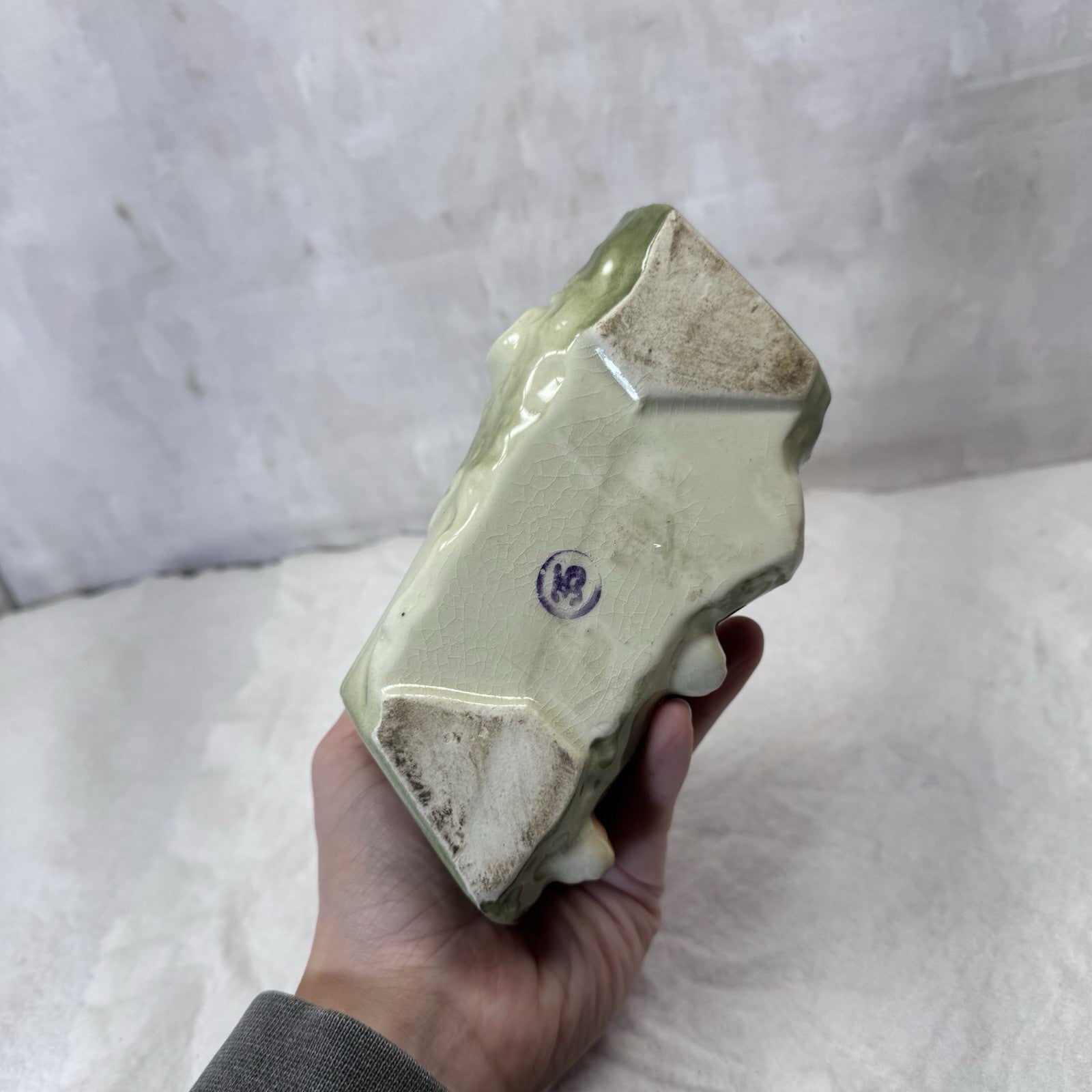 Bear On Log Planter Vintage Ceramic