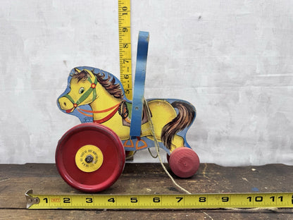 Vintage Wooden Cowboy/Horse Pull Toy - N.N. Hill Brass Co.  #1159
